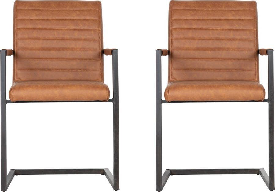 Woood Bas Eetkamerstoel Pu Cognac Set van 2