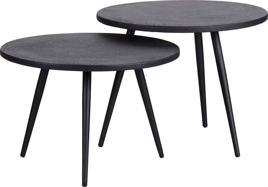 WOOOD | Set 2 suze bijzettafels hout metaal zwart | Woonkamertafels | Bijzettafel