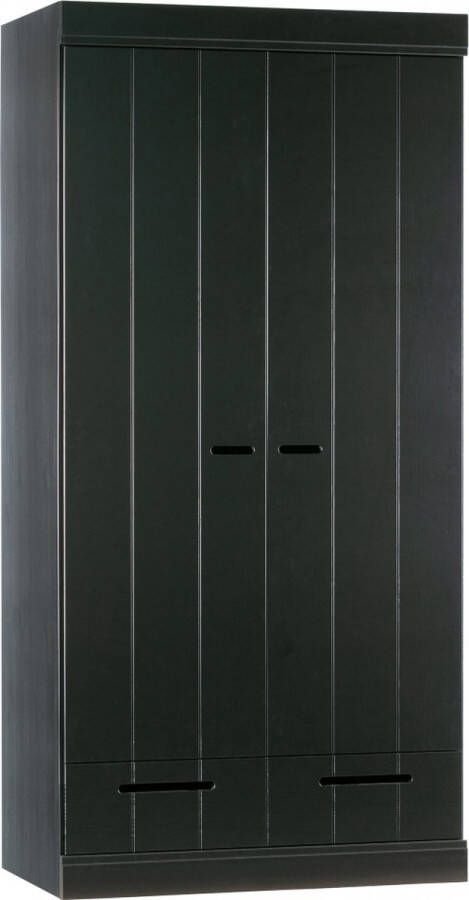 WOOOD | Connect 2 Drs Lade Strokendeur Zwart | Slaapkamerkasten | KledingkastLinnenkast