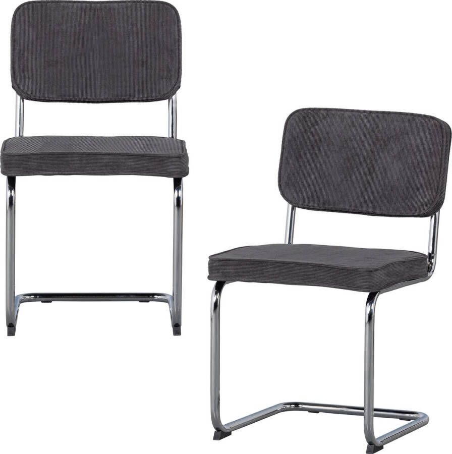 WOOOD Basiclabel Corduroy Buisframe Stoel Ribstof Antraciet Set Van 2