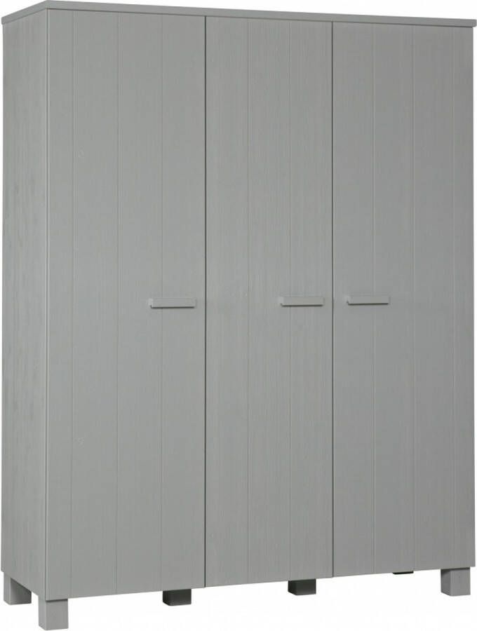 WOOOD | Dennis 3-deurs Kast Grenen Betongrijs Geborsteld | Slaapkamerkasten | KledingkastLinnenkast - Foto 2
