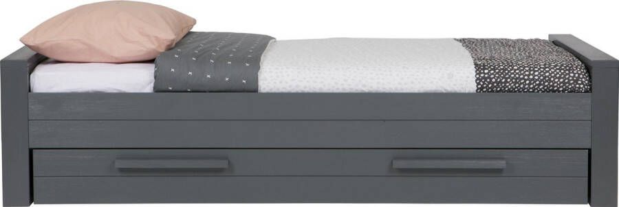 WOOOD | Dennis Bed Grenen (excl. bedlade) Steel Grey Geborsteld 90x200cm | Slaapkamer meubels | Ledikant