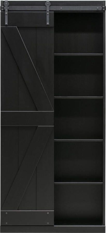 WOOOD Exclusive Harris Schuifdeurkast Grenen Zwart 221x100x39