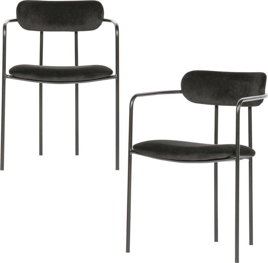 Woood Exclusive Ivy Eetkamerstoel Fluweel Zwart Set van 2