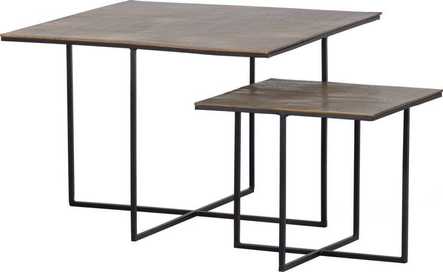 WOOOD Exclusive Bijzettafel Olan Set van 2 stuks Antique Brass Vierkant