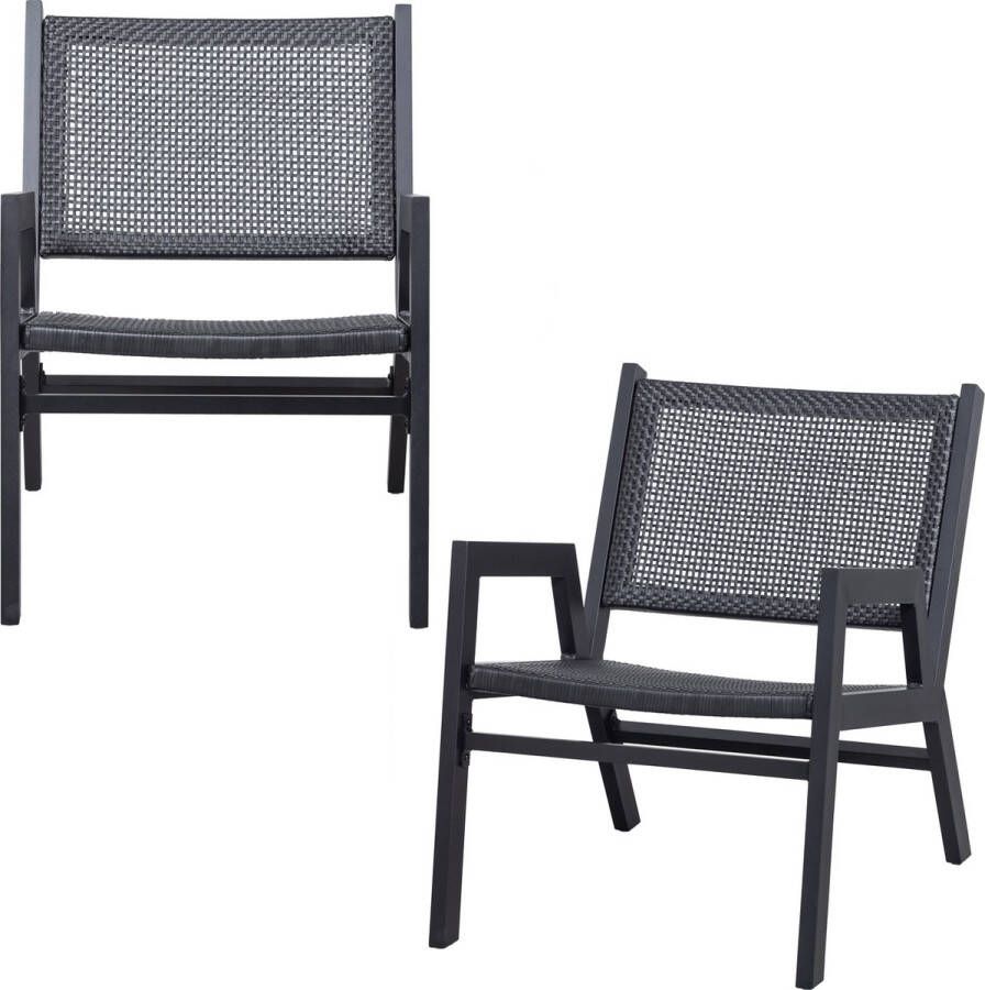 WOOOD Pem Tuin Fauteuil Met Armleuning Aluminium Zwart Set van 2