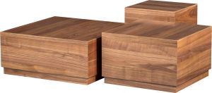 WOOOD Exclusive Bijzettafel Pim Set van 3 stuks Walnoot Vierkant
