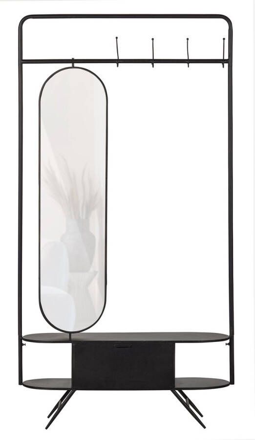 WOOOD Rink Kapstok met Spiegel Metaal Zwart 188x99x34