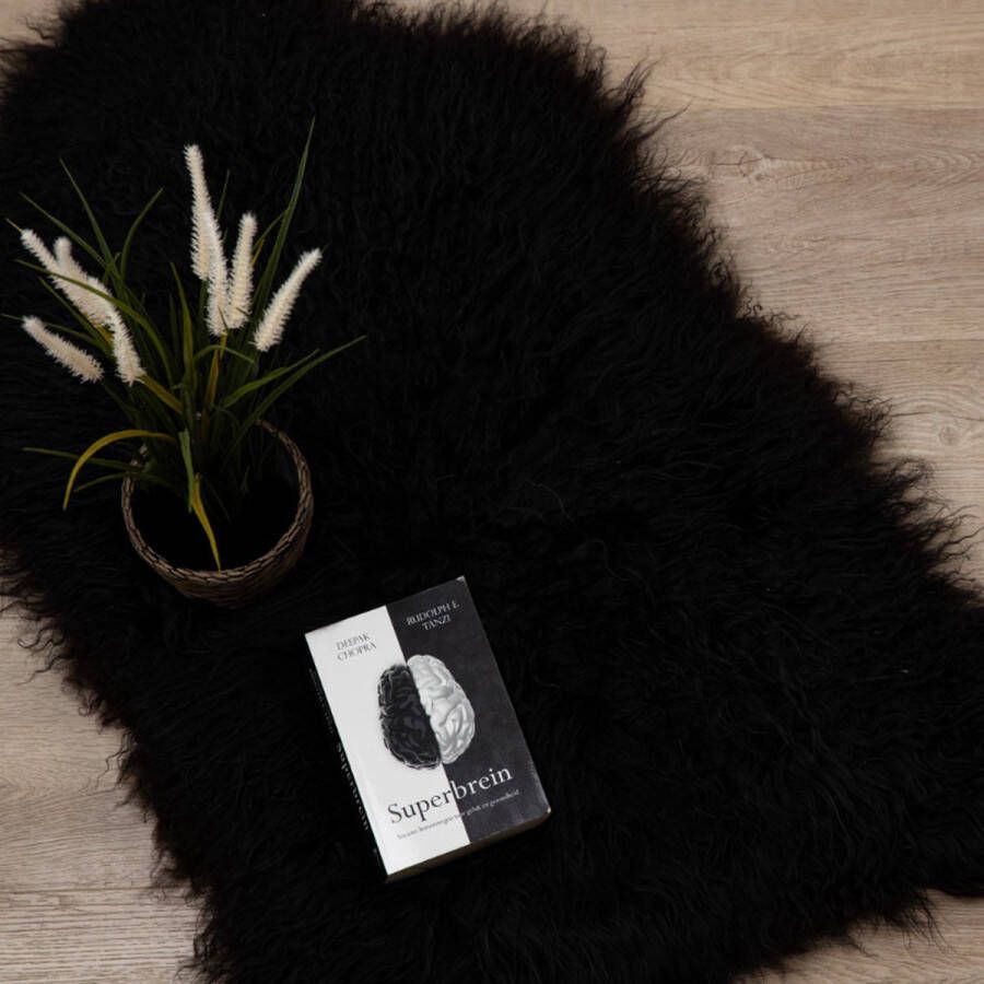 WOOOL IJslandse Schapenvacht Zwart CURLY XL (115x65cm) 100% Natuurlijk & Echt Vloerkleed ECO+
