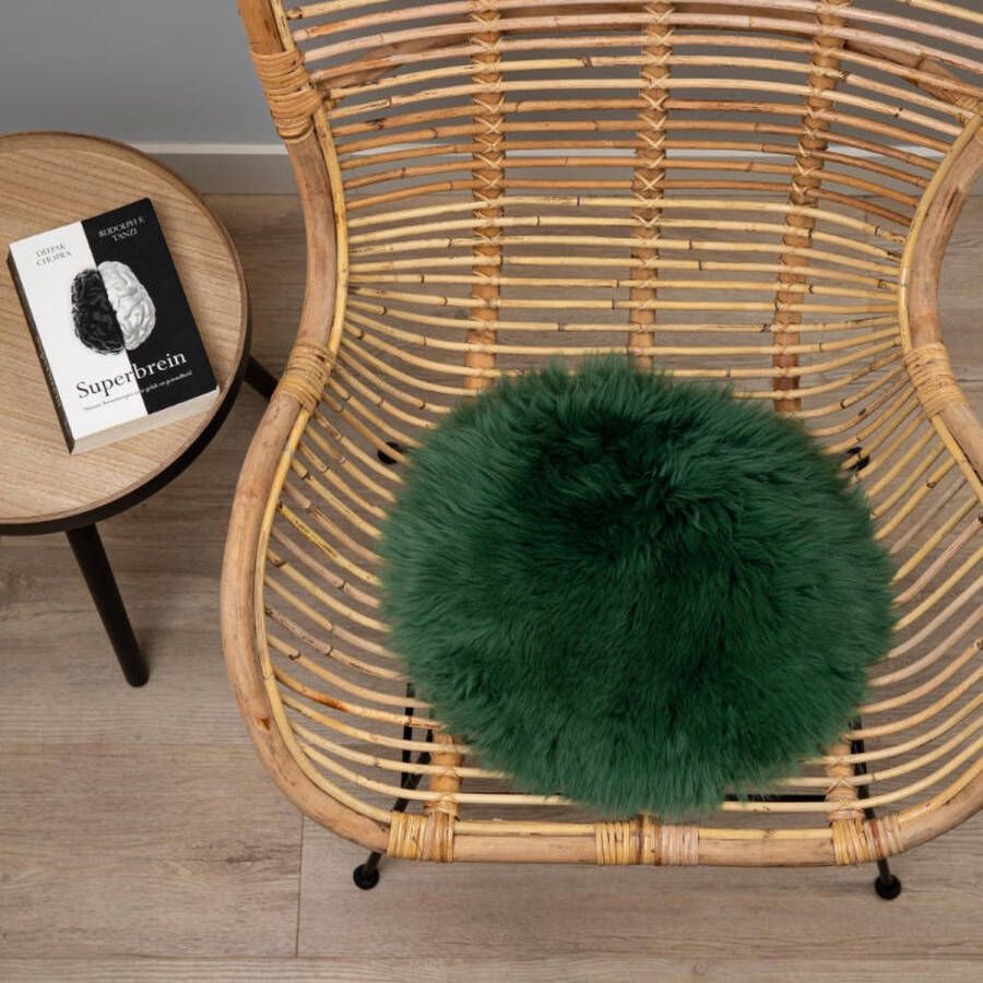 WOOOL Schapenvacht Chairpad Australisch Groen (38cm) ROND Stoelkussen 100% Echt Eenzijdig