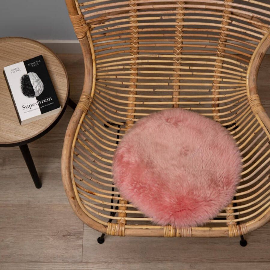 WOOOL Schapenvacht Chairpad Australisch Roze (38cm) ROND Stoelkussen 100% Echt Eenzijdig