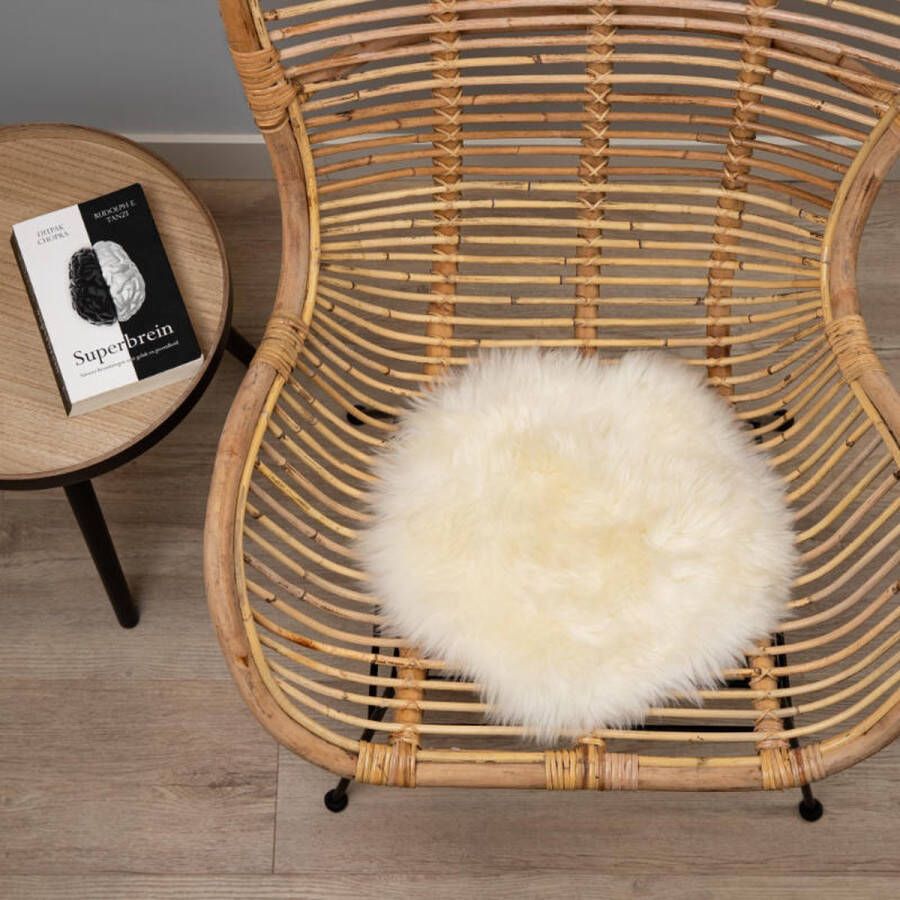 WOOOL Schapenvacht Chairpad Classic Wit (38cm) ROND Stoelkussen 100% Echt Eenzijdig