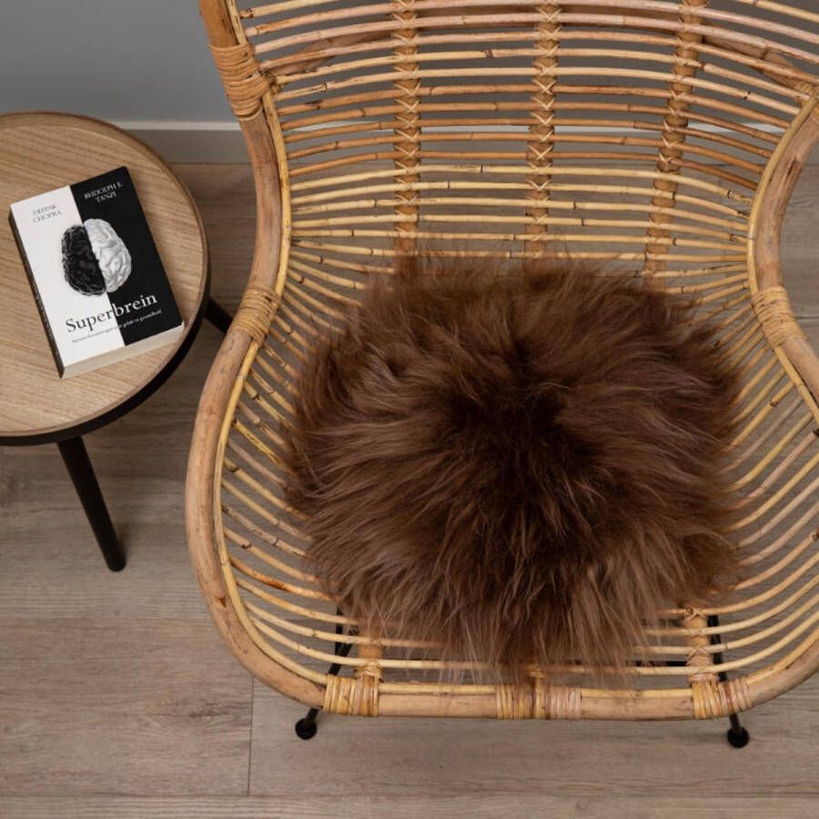WOOOL Schapenvacht Chairpad IJslands Bruin (38cm) ROND Stoelkussen 100% Echt Eenzijdig