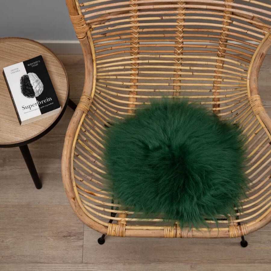 WOOOL Schapenvacht Chairpad IJslands Groen (38cm) ROND Stoelkussen 100% Echt Eenzijdig