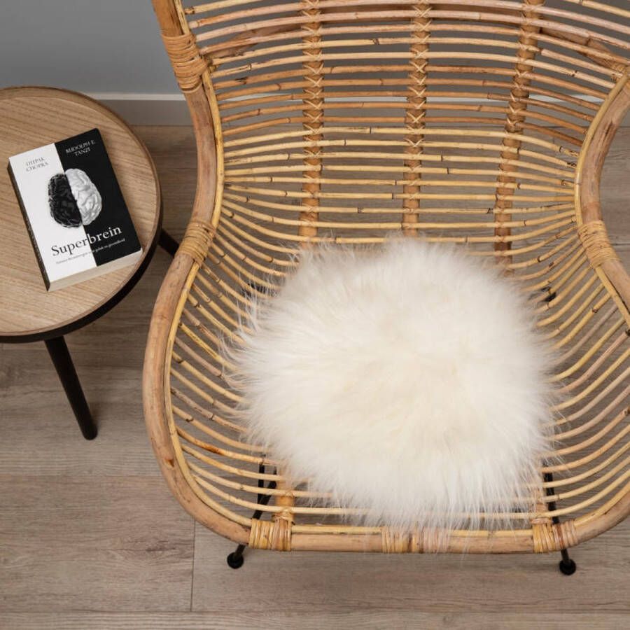 WOOOL Schapenvacht Chairpad IJslands Wit (38cm) ROND Stoelkussen 100% Echt Eenzijdig