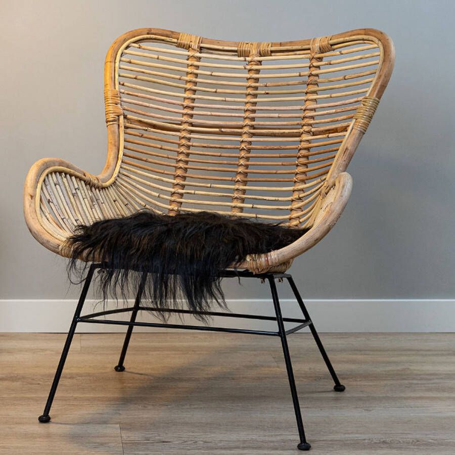 WOOOL Schapenvacht Chairpad IJslands Zwart (38x38cm) VIERKANT Stoelkussen 100% Echt Eenzijdig