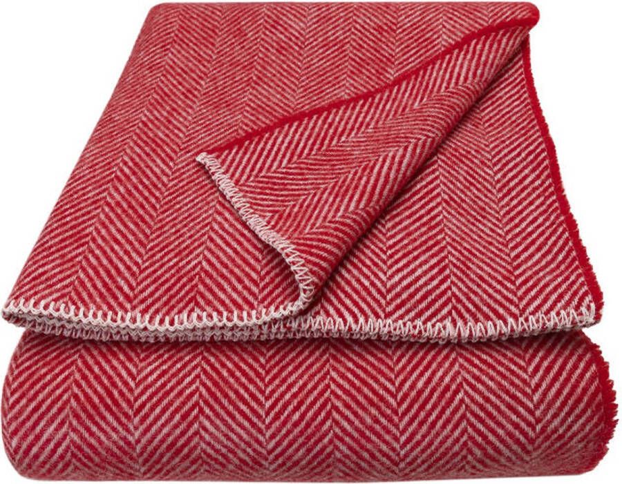WOOOL Wollen Luxury Deken ALASKA (Red) 150x183cm 100% Lamswol Visgraat Design Plaid Rood