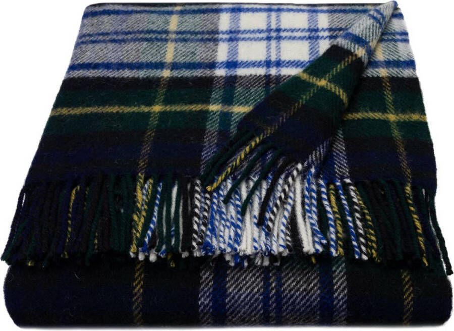 WOOOL Wollen Luxury Plaid TARTAN (Dress Gordon) 150x183cm 100% Lamswol Schots Geruite Deken Groen met Grijs & Blauw