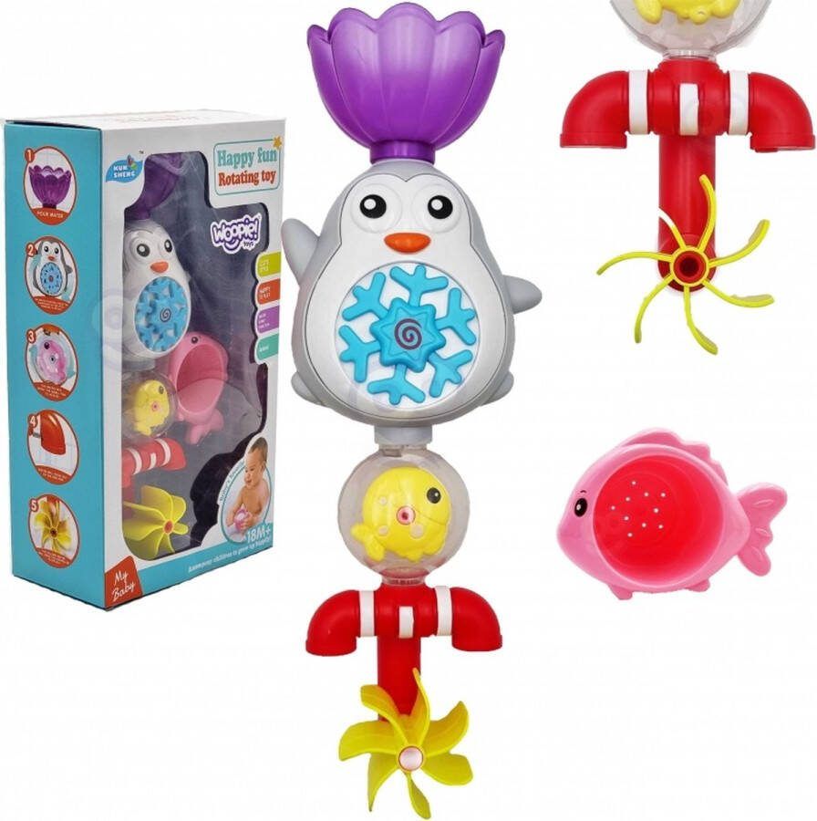 WOOPIE BABY Pinguïn water speelgoed Badspeelgoed Met Vis Molen en Pour-Over Cup