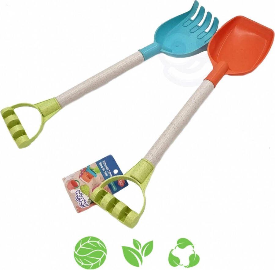 WOOPIE Groene schep en blauw hark set 51 cm biologisch afbreekbaar materiaal groen en blauw