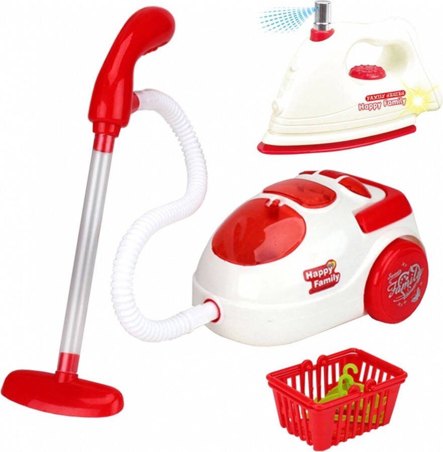 WOOPIE mini speelgoed stofzuiger strijkijzer en wasmand speelgoedschoonmaakset- speelgoed strijkijzer 3 in 1 set