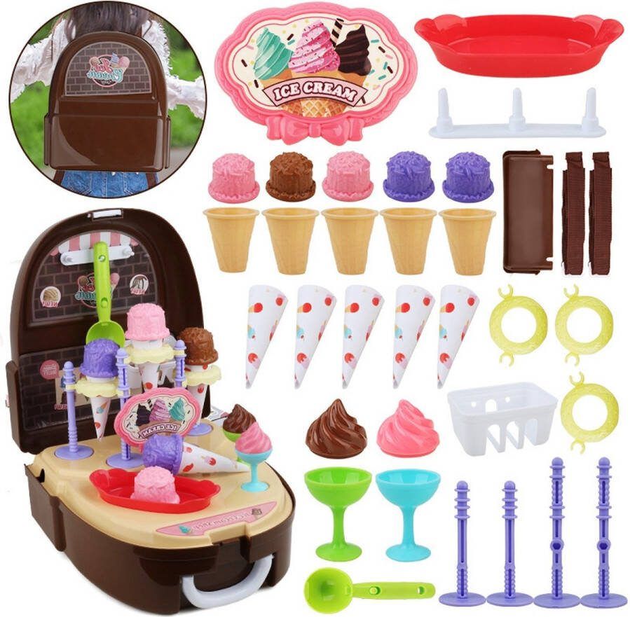 WOOPIE Snoep en IJssalon winkel in een rugzak 36 stuks Speelgoedkoffer Winkel Rollenspel