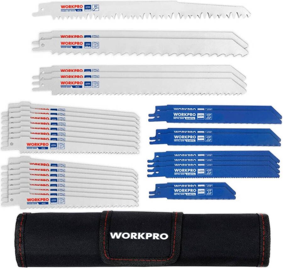 Workpro Reciprozaag Bladen Set 32 Stuks Reciprozagen Blade voor Metaal Hout Snijden Met Organizer Pouch