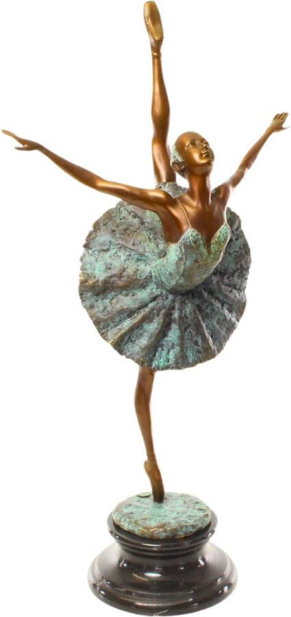 World of Decorations Ballerina Beeld Bronzen Sculptuur Ballet Decoratie Figuur Brons Kunst Standbeeld op Marmer Sokkel Interieur Beelden Dansschool Dans Beeldende Kunst Woondecoratie Gesigneerd met Brons stempel