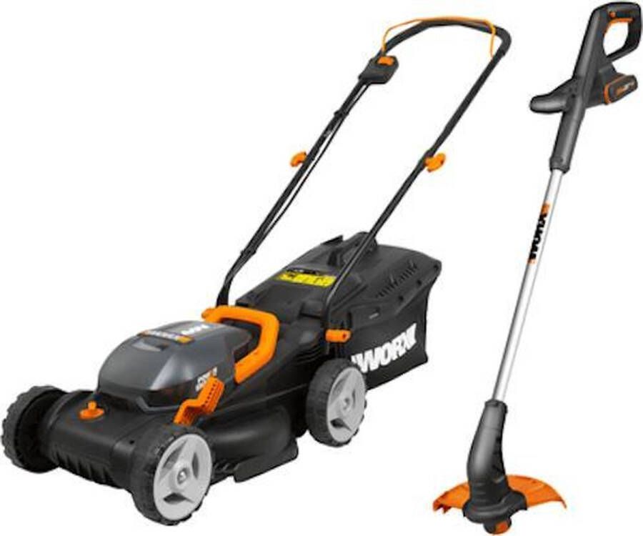 Worx Accu Grasmaaier Wg779e 2x20v + Accu Grastrimmer Wg157e 1x20v Incl. Accu + Lader