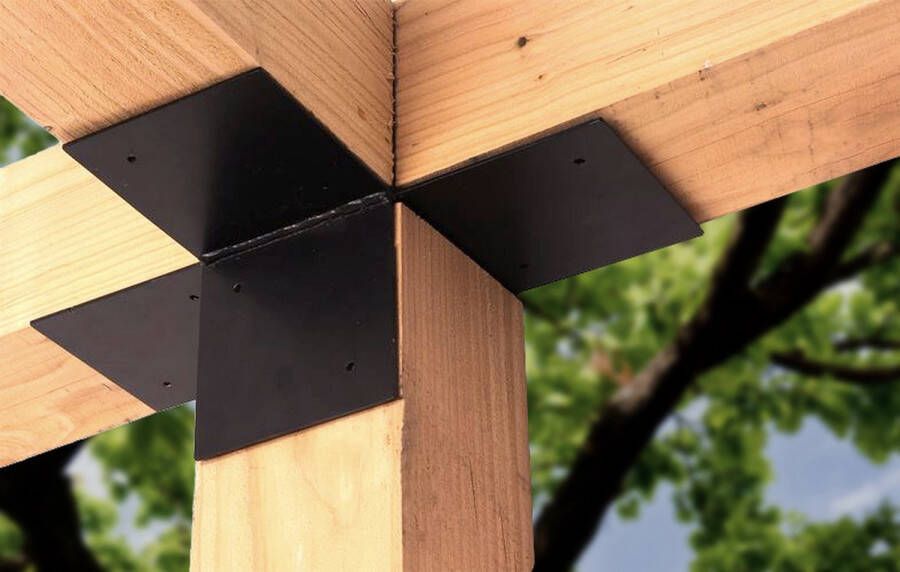 Wovar Pergola Hoekverbinding met Verlenging Zwart Gecoat voor 15 x 15 cm balken open model Per Stuk