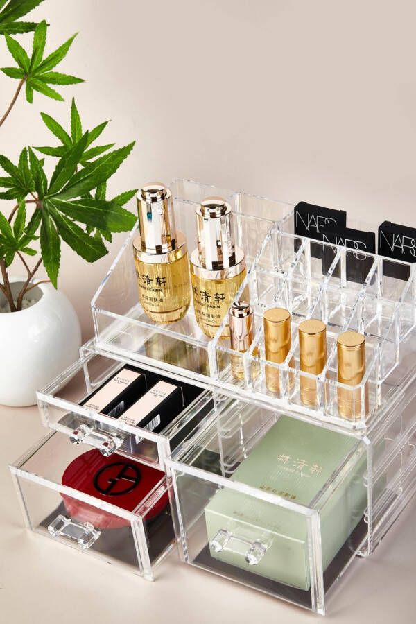 Wowup Makeup Organizer Cosmetica houder Makeup doos Transparant Tweedelig Sieradendoos Nagellak opberger Makeup opberger Lippenstift opberger Lippenstift organizer