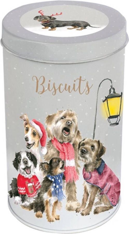 Wrendale Biscuit Tin Oh Holy Night Dog Koekjestrommel Voorraadblik Kerst Christmas tin Hond