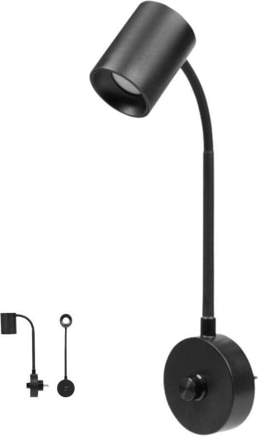Wats home LED Warm Licht Plug-in Leeslamp Stekkerlamp Nachtlamp Dimbaar Flexibele Hals 3W 200 Lumen Zwart