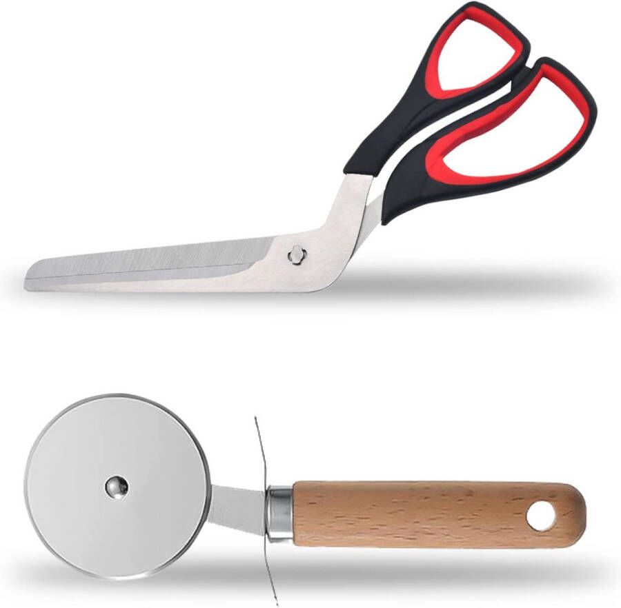 WUERKIYA Pizzasnijder Pizzaschaar Set van 2 Pizzasnijder van Roestvrij Staal Pizza Cutter Pizzasnijder Roller Gemakkelijk Te Reinigen