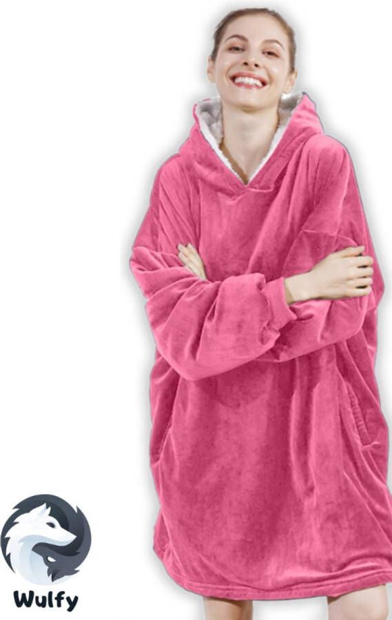 Wulfy® ️ Hoodie Deken Deken met Mouwen – Snuggie Snug Oodie – Hoodie Blanket Fleece Deken – Fleece Plaid – Sherpa Unisex Roze