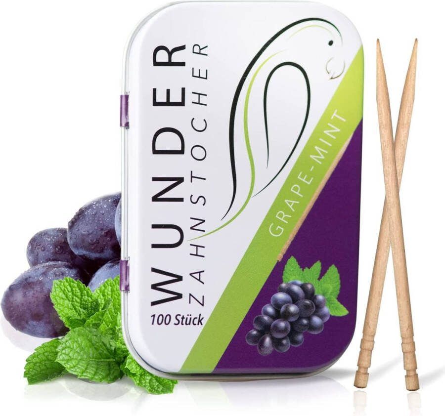 Wunder Zahnstocker Wonder Tandenstokers Box Druif Gearomatiseerde Tandenstoker Vervanging voor Kauwgom Bestrijd Slechte Adem Stop Nagelbijten Ondersteuning bij Stoppen met Roken Verfris de Adem met Gearomatiseerde Tandenstokers Suikervrij (Druif Munt)