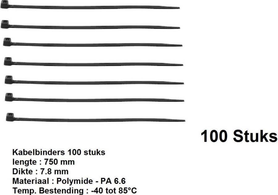 Wurth KABELBANDJES XXL ZWART 750 X 7.8 (75 CM) 100 STUKS TEMP. BESTENDIG : -40 TOT 85°C KABELBINDER