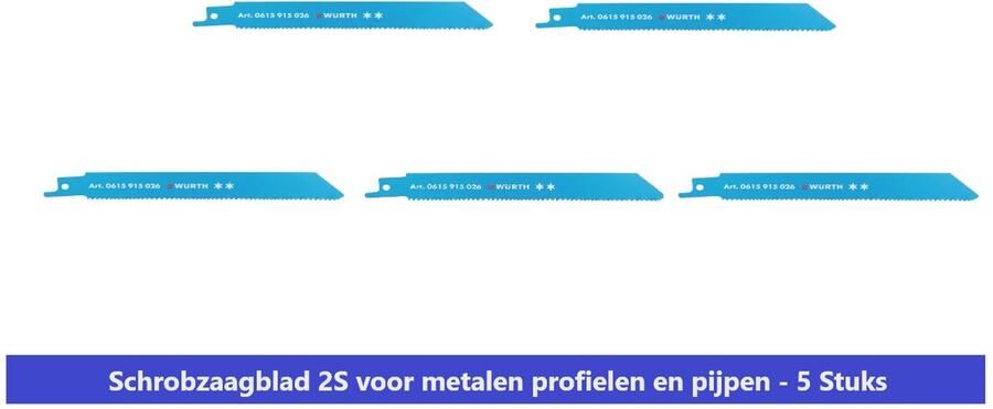 Wurth SCHROBZAAGBLAD RECIPRO ZAAGBLAD 2S STAAL VOOR METALEN PROFIELEN EN PIJPEN 5 STUKS DUITSE KWALITEIT
