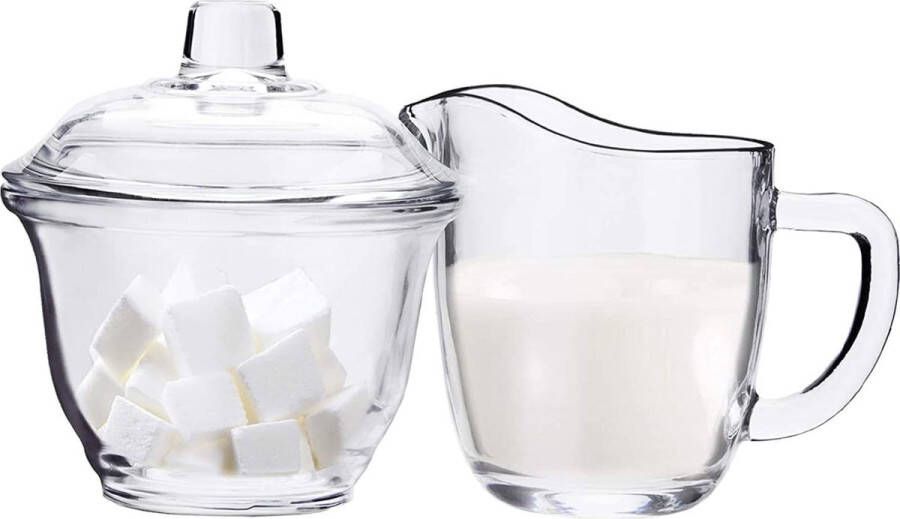 WUWEOT suikerpot en lekkernijen set van glas met deksel melkkan en suikerpot melk en suikerpot set met melk- en suikerschaal voor koffie met melk en thee