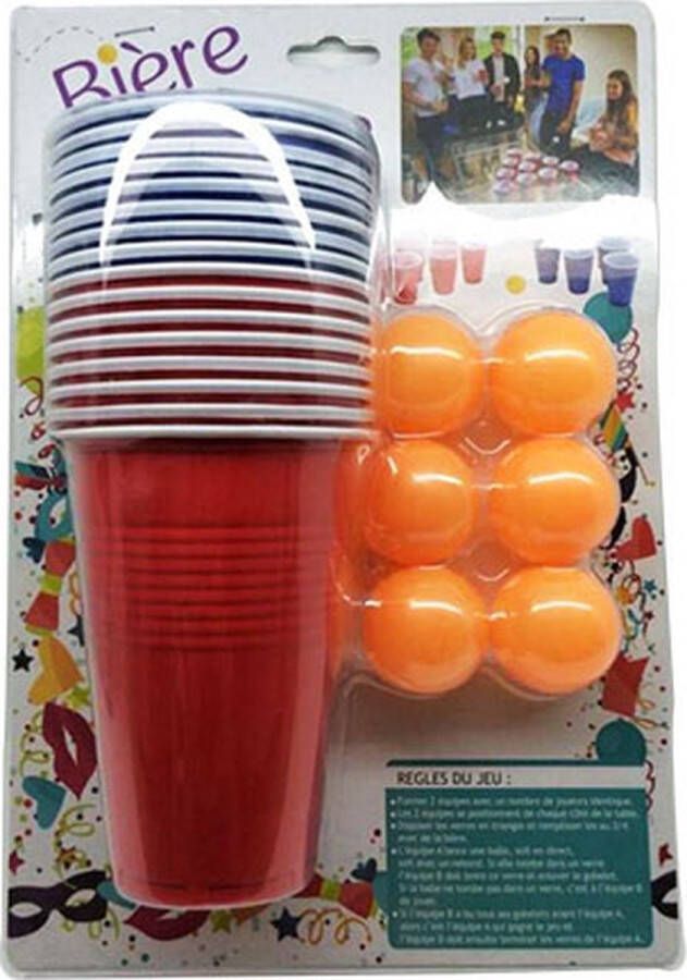 WVspecials Beerpong Set 24 Delig Starterset Drankspel Bierpong set Beerpong set 24 bekers + 5 ballen red cups blue cups Beer Pong set met red en blue cups herbruikbare bekers