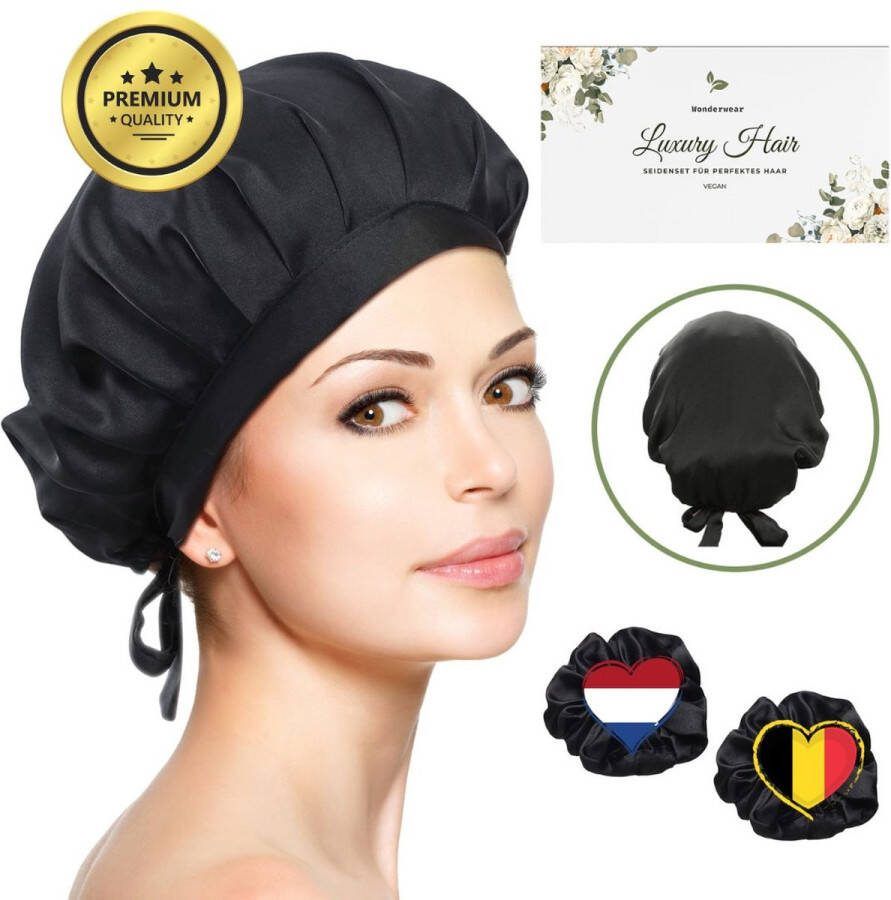 WW Wonderwear by Enserio Wonderwear Perfecte slaap set uit Nederland Veganistische Zijde Slaapmuts Haarnetjes Verstelbare Bonnet Met Dubbelzijdige Voering inbegrepen duurzame doos en hoogwaardige haarelastiekjes