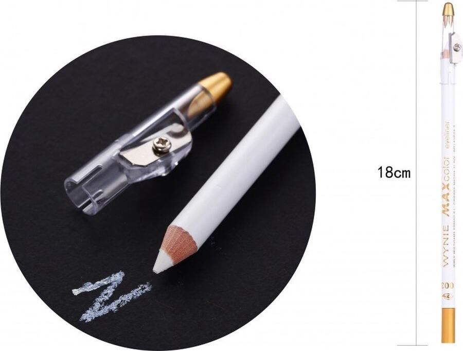 Wynie Cosmetics Wynie Extra Lang Oogpotlood met puntenslijper MAX color eyeliner pencil Wit 003 1 stuks