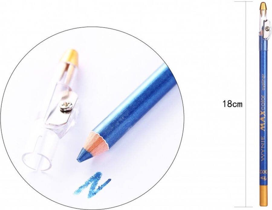 Wynie Cosmetics Wynie Extra Lang Oogpotlood met puntenslijper MAX color eyeliner pencil Kobalt blauw metallic 002 1 stuks