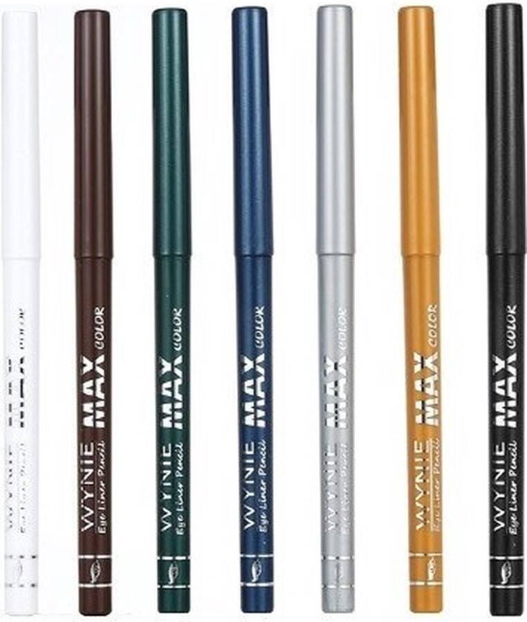 Wynie Cosmetics Wynie – MAX Color Set met 7 kleuren Oogpotlood draaibaar Automatic Eyeliner Pencil Zilver Goud Zwart Bruin Wit Groen Blauw