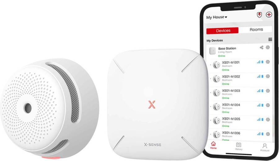 X-sense Link+ Pro Slimme Rookmelder bundel 1 XS01-M Rookmelder en SBS50 Base Station Werkt via app WiFi gateway Draadloos RF koppelbaar Brandalarm Smart home