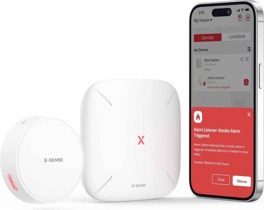 X-sense SAL51 Smart Alarm Listener set Listener en SBS50 Base Station Luisteraar voor rookmelder en koolmonoxidemelder en hittemelder Werkt via app WiFi gateway Draadloos RF koppelbaar Smart Home Brandalarm