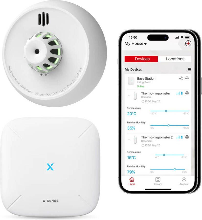 X-sense Slimme hittemelder bundel met WiFi 1 XH02-M hittemelder en SBS50 Base Station 7 jaar batterij – Keukenmelder Werkt via app Link+ Pro Brandalarm – Warmtemelder