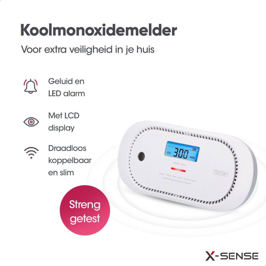 X-sense XC01-M Slimme koolmonoxidemelder met WiFi 3 Koolmonoxidemelders Link+ Pro Werkt via app Draadloos RF koppelbaar LCD Display CO melder