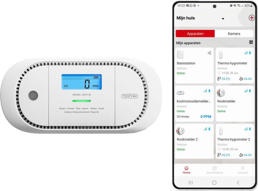 X-sense XC01-M Slimme koolmonoxidemelder met WiFi Link+ Pro Werkt via app Draadloos RF koppelbaar LCD Display CO melder