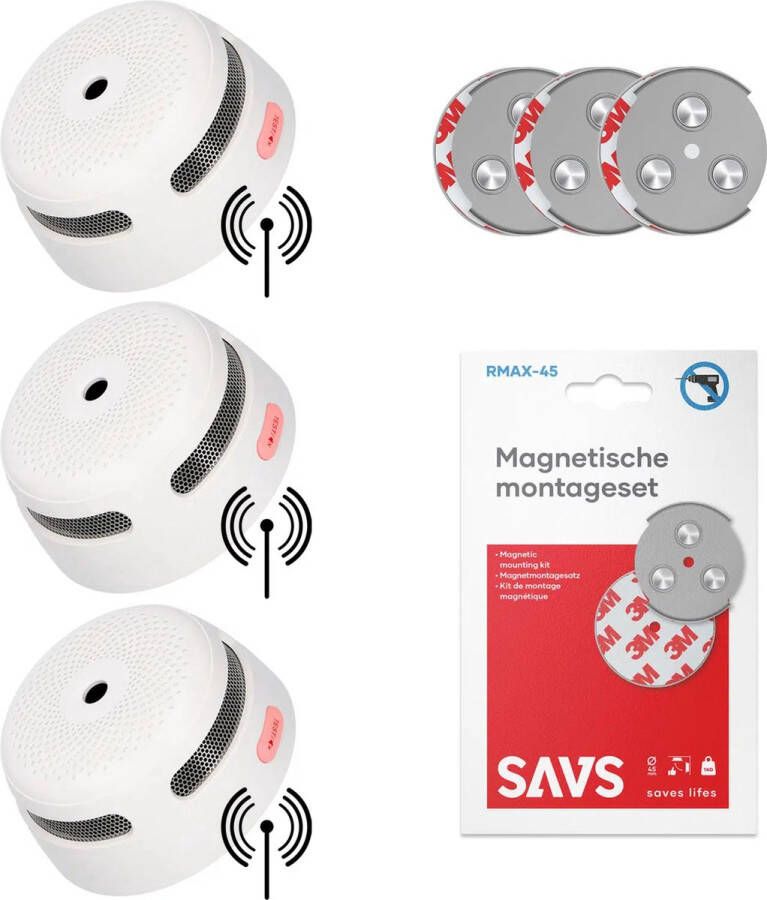 X-sense XS01-W Draadloos koppelbare rookmelder Met magneet montage 3 Rookmelders 10 jaar batterij Voldoet aan Europese norm Koppelbaar brandalarm zonder boren